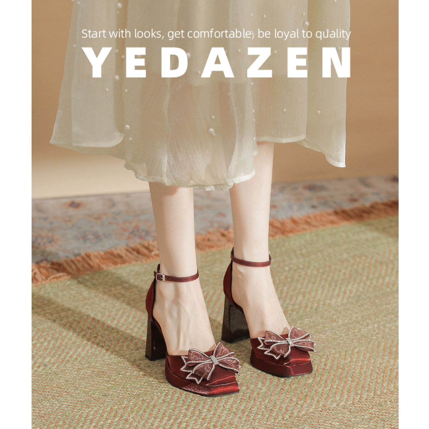 蝴蝶结玛丽珍高跟鞋红色禾秀婚纱两穿婚鞋女2025新款新娘鞋不累脚