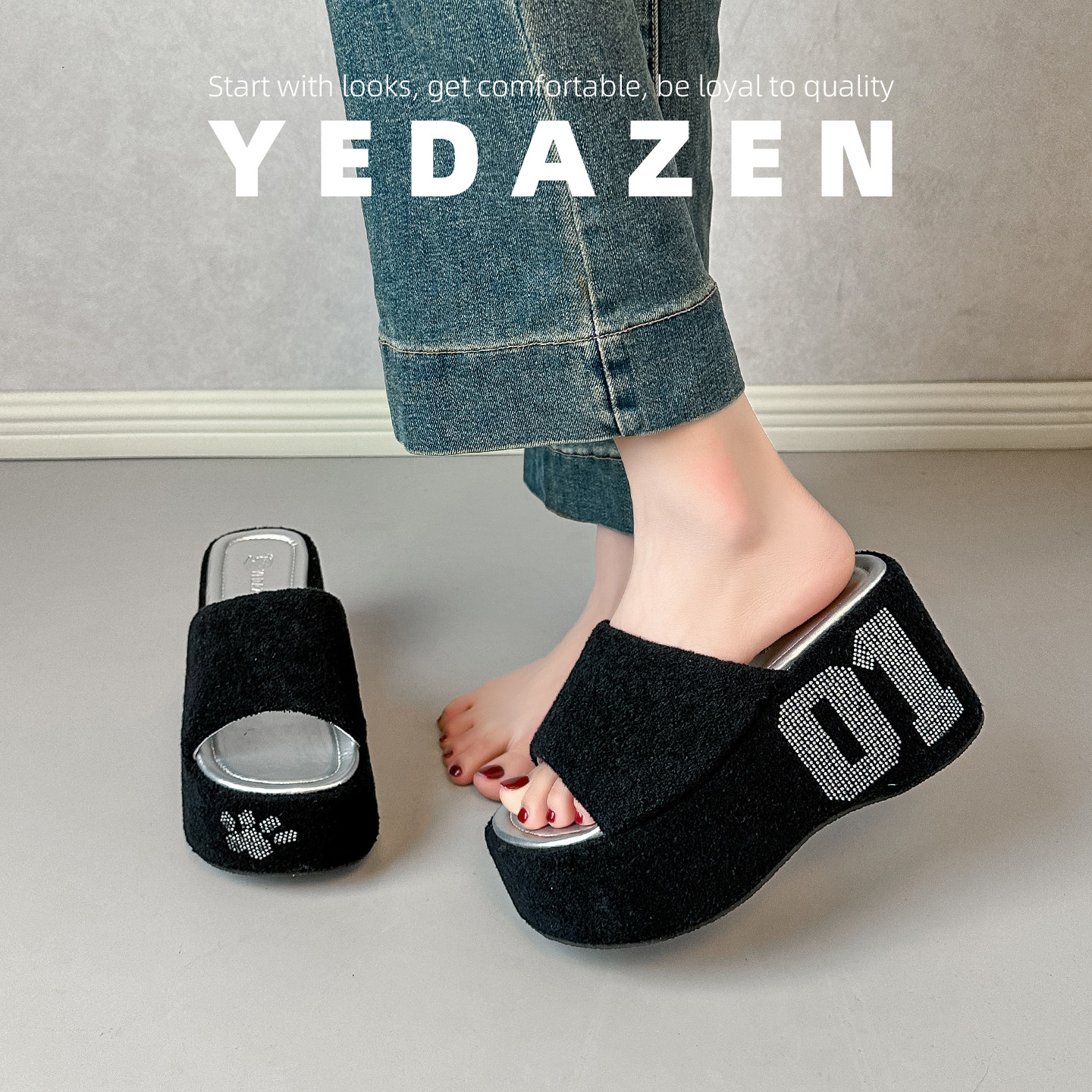 小个子水钻一字拖鞋女增高厚底夏季外穿时尚高跟绝美凉拖2026新款