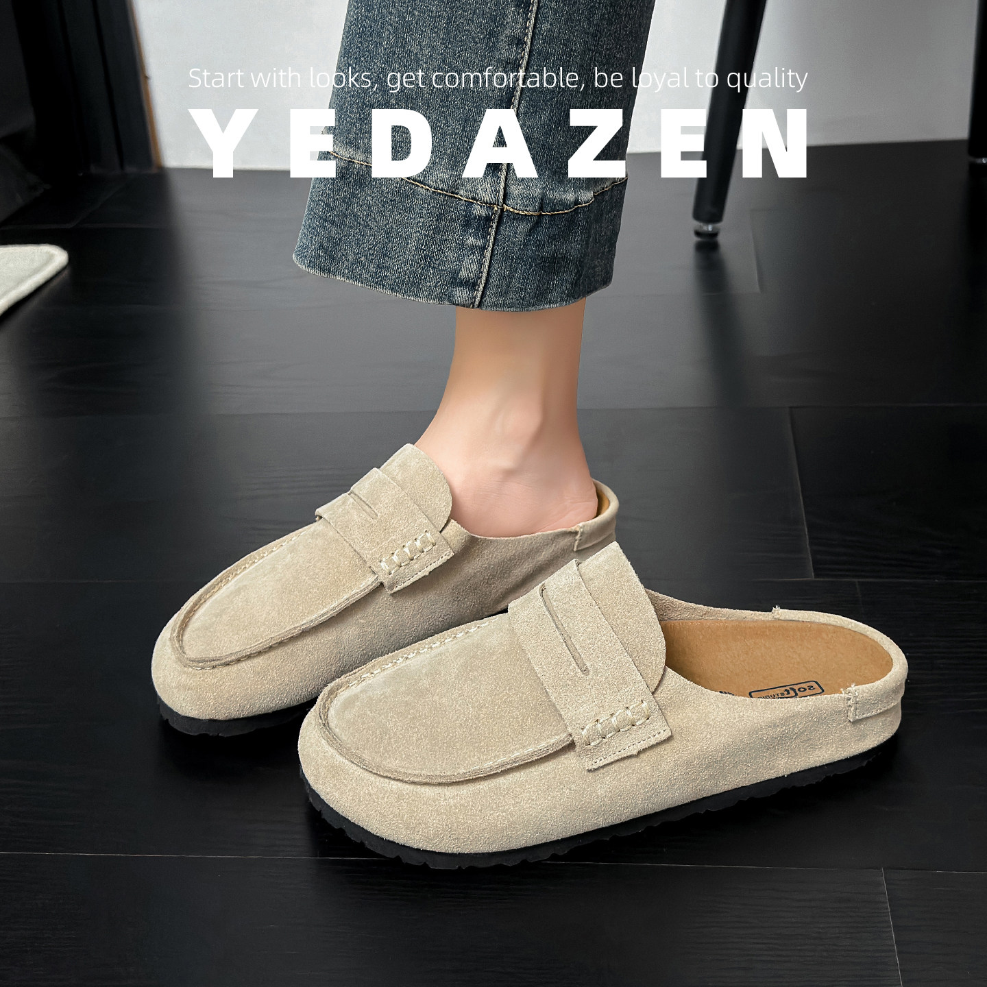 复古真皮包头勃肯半拖鞋男女同款2026新款大码外穿一脚蹬穆勒单鞋