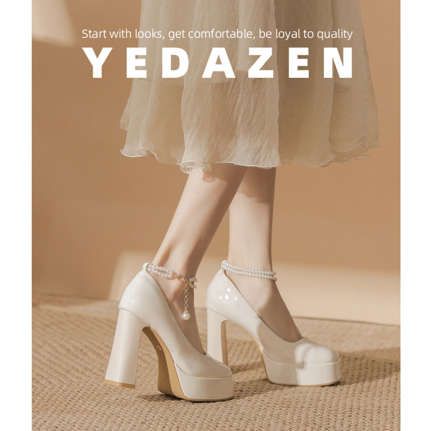 防水台高跟鞋白色婚鞋女2026新款玛丽珍伴娘鞋法式一字带粗跟单鞋