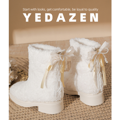 白色高跟短靴2025新款加绒加厚保暖雪地靴女冬季厚底可爱保暖棉鞋