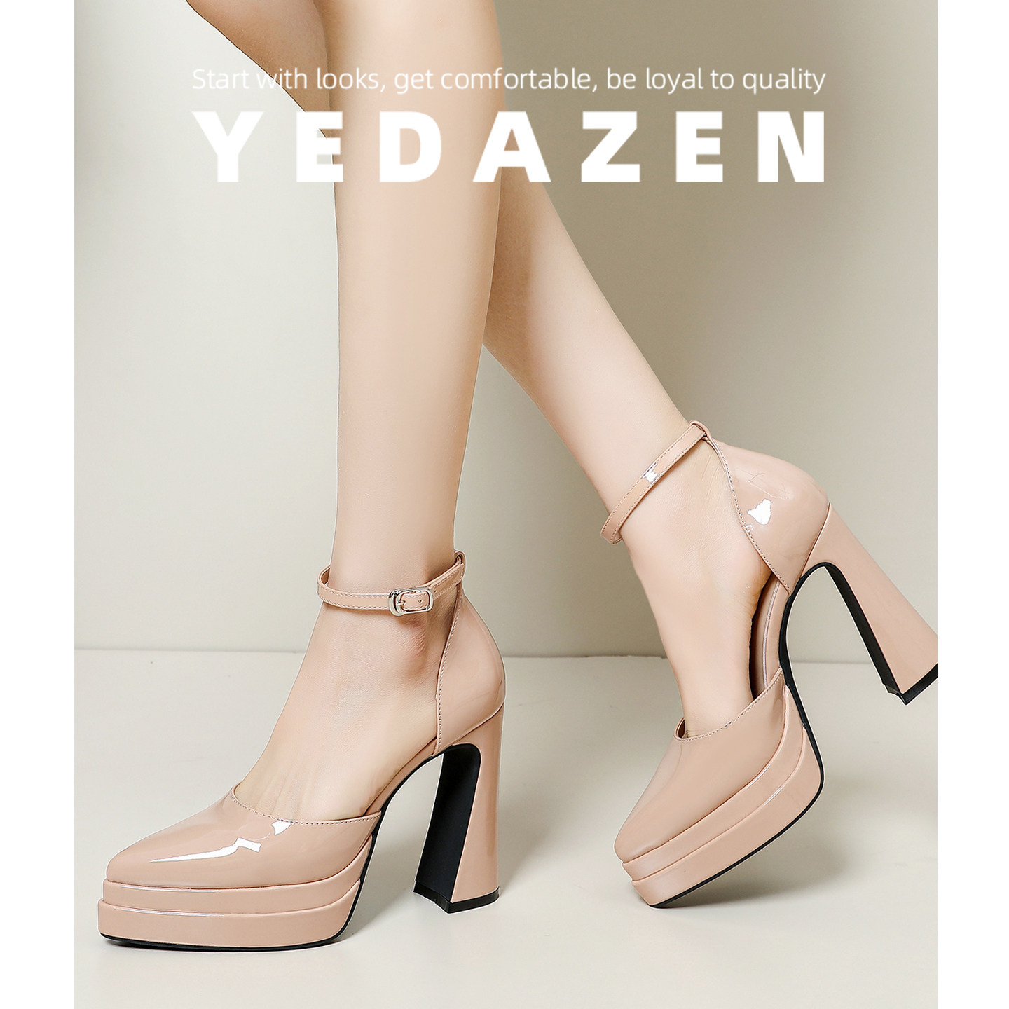 防水台裸色尖头超高跟鞋女粗跟不累脚2026新款一字带包头厚底凉鞋