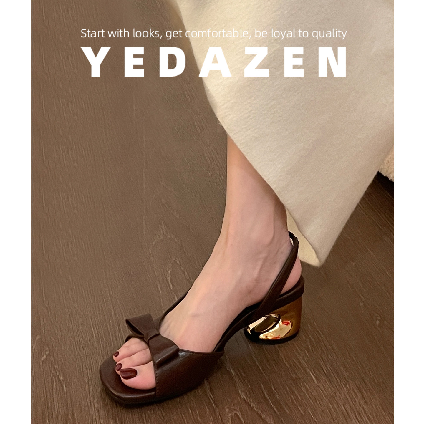 棕色蝴蝶结露趾凉鞋女外穿2026新款夏季超火绝美粗跟高跟鞋配裙子