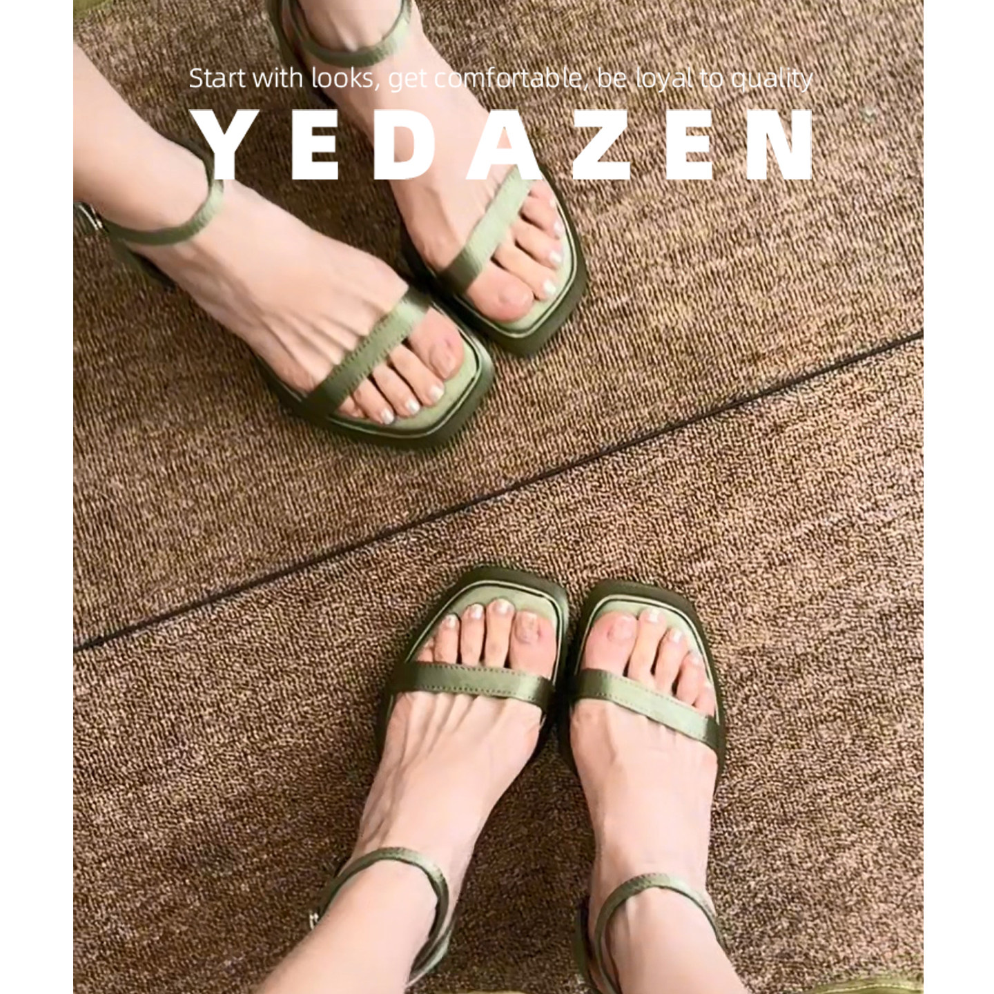 绿色一字带绝美露趾凉鞋女夏外穿时尚高级感防水台方头粗跟高跟鞋