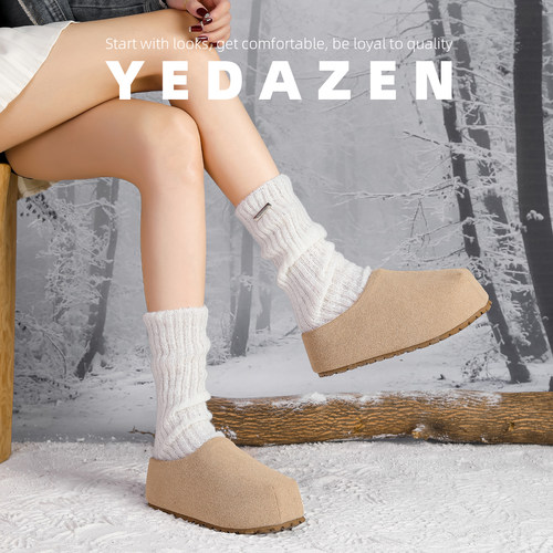 增高巨好看半拖毛毛鞋女冬季保暖棉鞋厚底一脚蹬加绒小土豆勃肯鞋