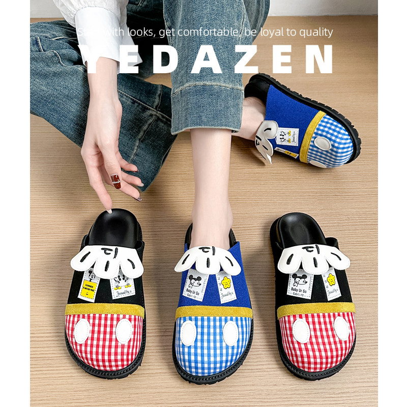 小个子可爱米奇勃肯鞋女厚底2026新款夏季包头半拖鞋一脚蹬懒人鞋