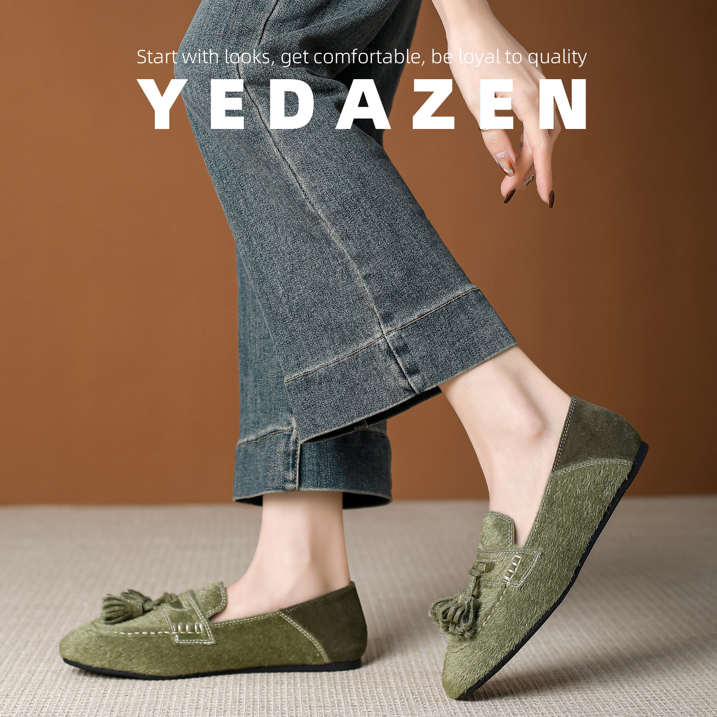 一脚蹬复古英伦乐福鞋女平底2026新款春季绿色流苏单鞋设计感小众,女鞋,乐福鞋（豆豆鞋）,淘宝优惠券,粉丝福利购,淘宝优惠卷