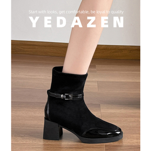 2025巨好看的短靴复古黑色靴子女小个子新款马丁靴高跟经典瘦瘦靴