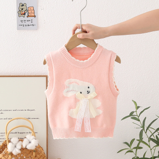 女童春秋款马甲2024新款洋气儿童针织上衣女宝宝毛衣坎肩马夹背心