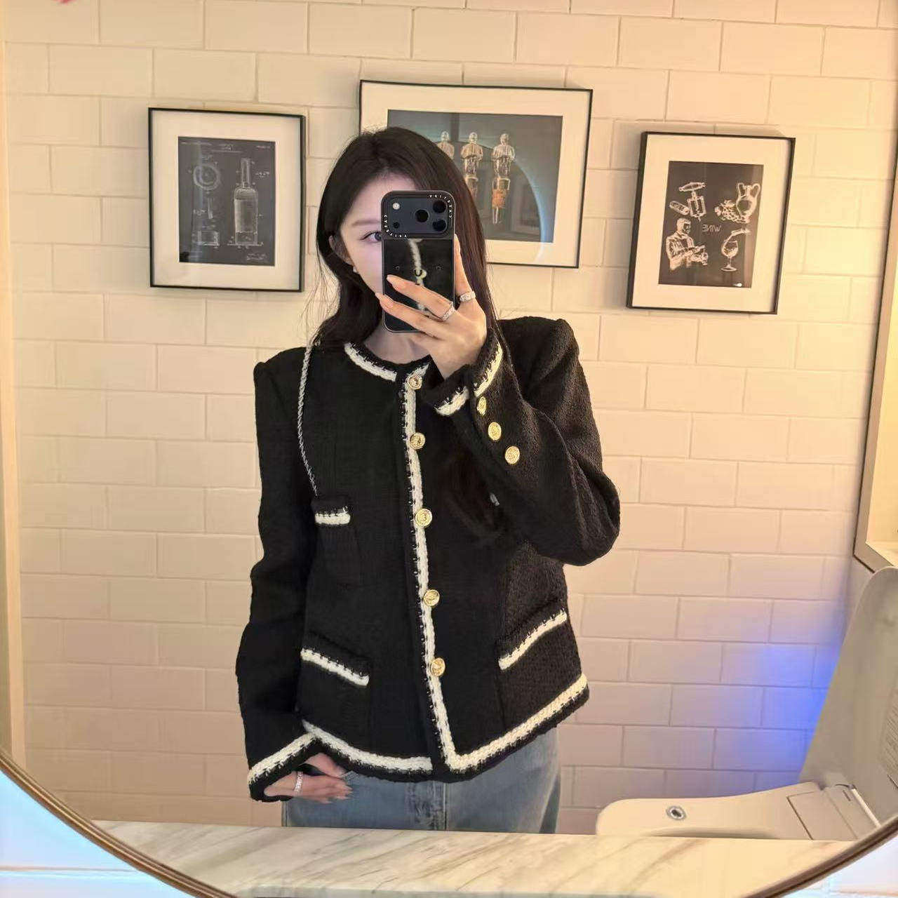 好漂亮黑白拼色粗花呢小香风外套女2025年冬季新款短上衣宽松休闲,女装/女士精品,短外套,淘宝优惠券,粉丝福利购,淘宝优惠卷