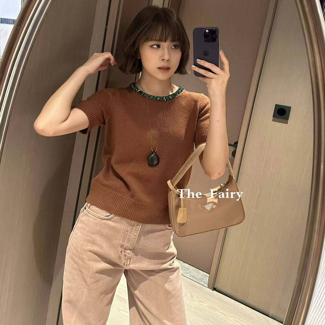 好漂亮重工钉珠针织半袖打底衫女2025年冬季新款毛衣宽松休闲时尚,女装/女士精品,T恤,淘宝优惠券,粉丝福利购,淘宝优惠卷