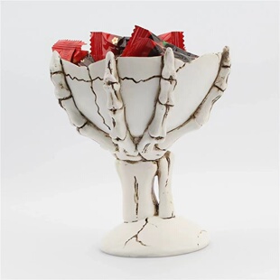 万圣节恐怖骷髅手头骨托盘收纳糖果碟派对创意摆件骷髅头手骨道具