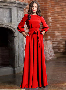 autumn spring Casual Dress Women Party Ladies Long Dresses