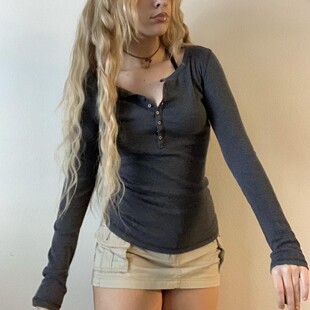 Black Dow Spring Button Sleeve Long Tops Slim Autumn Women