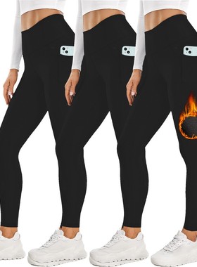Fleece Lined Leggings Women Pockets Warm Winter Yoga Pants