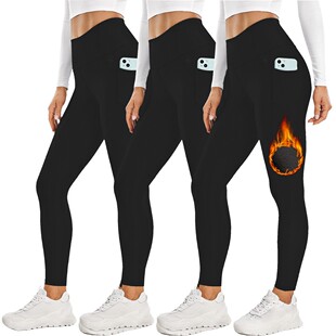 Fleece Lined Leggings Women Pockets Warm Winter Yoga Pants
