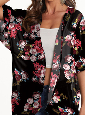 Women Print Kimono Cardigan Loose CoverUp Casual Blouse Tops