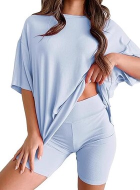 Women's 2 Piece Lounge T-Shirt Sleep Shorts Loungewear Set