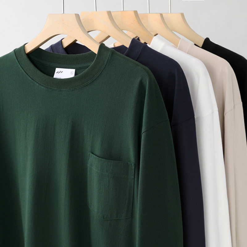 oversize纯棉口袋款长袖t恤男秋季休闲圆领打底衫女纯色内搭上衣,男装,T恤,淘宝优惠券,粉丝福利购,淘宝优惠卷
