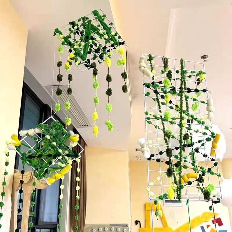 幼儿园环创材料绿色系毛线球吊饰墙面装饰材料区域空中隔断挂饰,家居饰品,吊饰/挂饰,淘宝优惠券,粉丝福利购,淘宝优惠卷