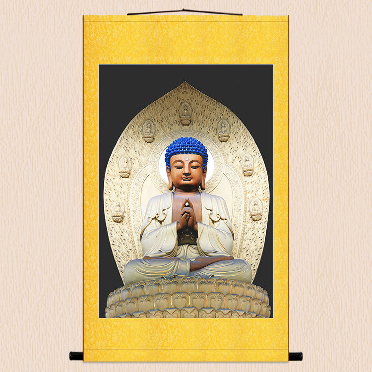 毗卢遮那佛卷轴挂画 大日如来佛像装饰丝绸画 来图定制绢布材质