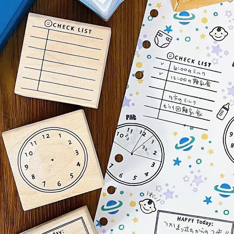 月历时钟用餐日本木制印章KODOMO