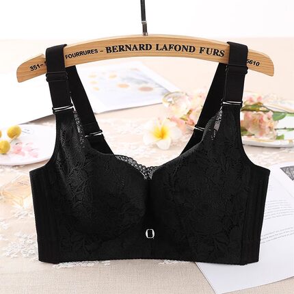 蕾丝薄款舒适软钢圈文胸罩聚拢调整型收副乳女士上托内衣 黑色80C