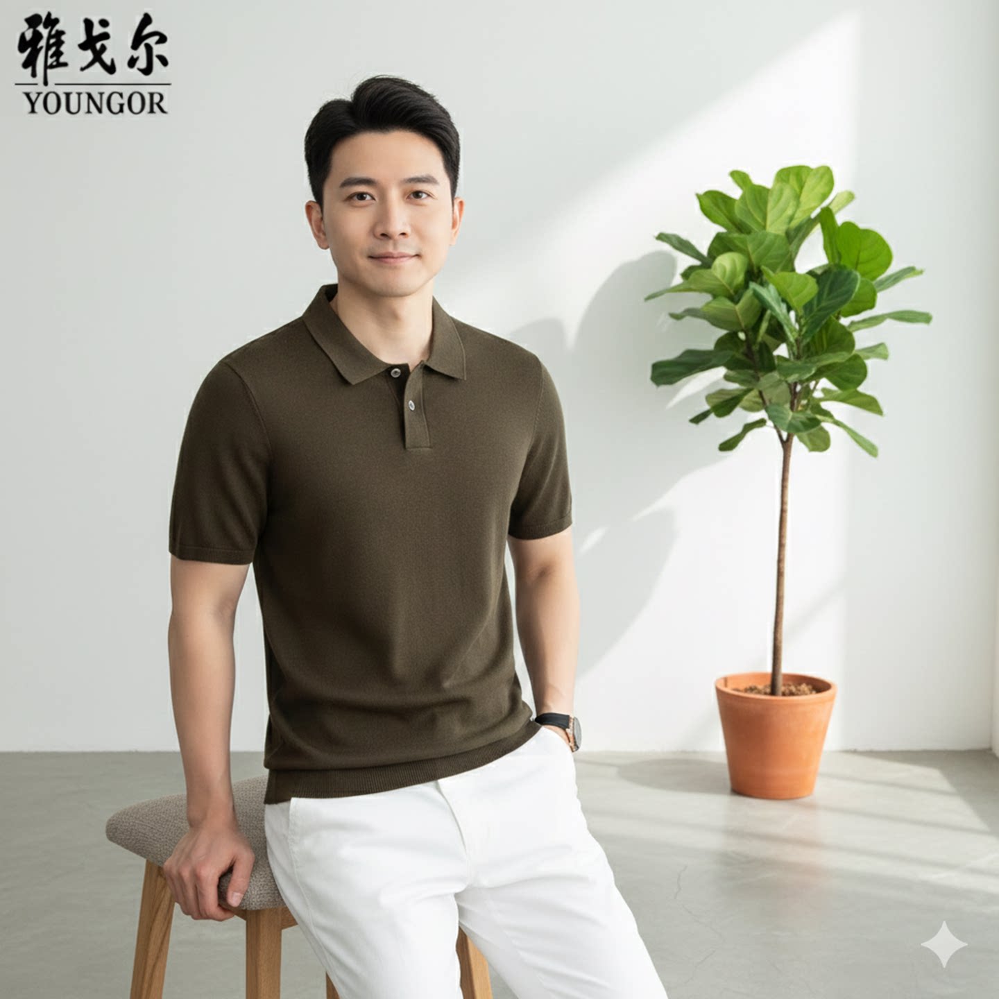 雅戈尔男士短袖polo衫夏季新款中年商务休闲针织亚麻透气翻领t恤