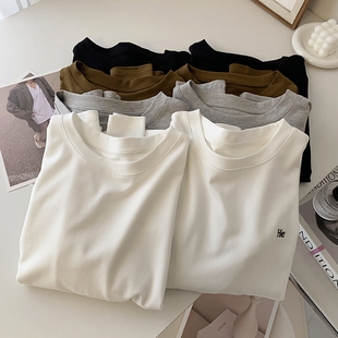 闭眼入软糯长袖T恤女春秋简约百搭宽松显瘦内搭叠穿上衣打底衫
