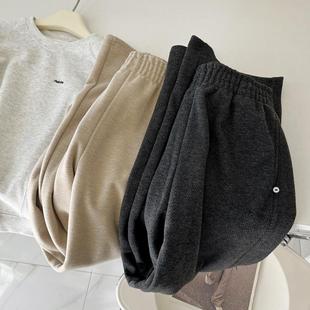 高克重人字纹厚版 羊毛尼巨显瘦拖地裤女秋冬长裤高腰阔腿休闲裤