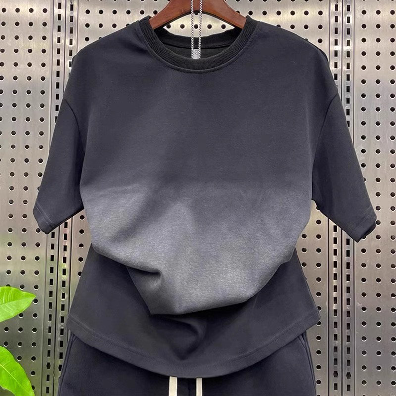 春秋渐变两件套潮男女加厚情侣短袖卫裤青年韩版宽松运动休闲套装