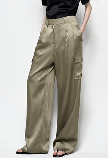 韩国直邮设计品牌绸缎面工装裤宽松法式垂感垂感长裤