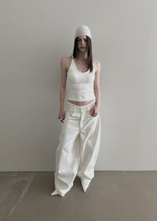 韩国小众设计感白色牛仔裤女宽松显瘦休闲裤直筒阔腿裤高个子女生