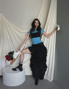 纯色甜美高腰侧开衩通勤长款 韩国小众设计款 时尚 新款 半身裙 25夏季