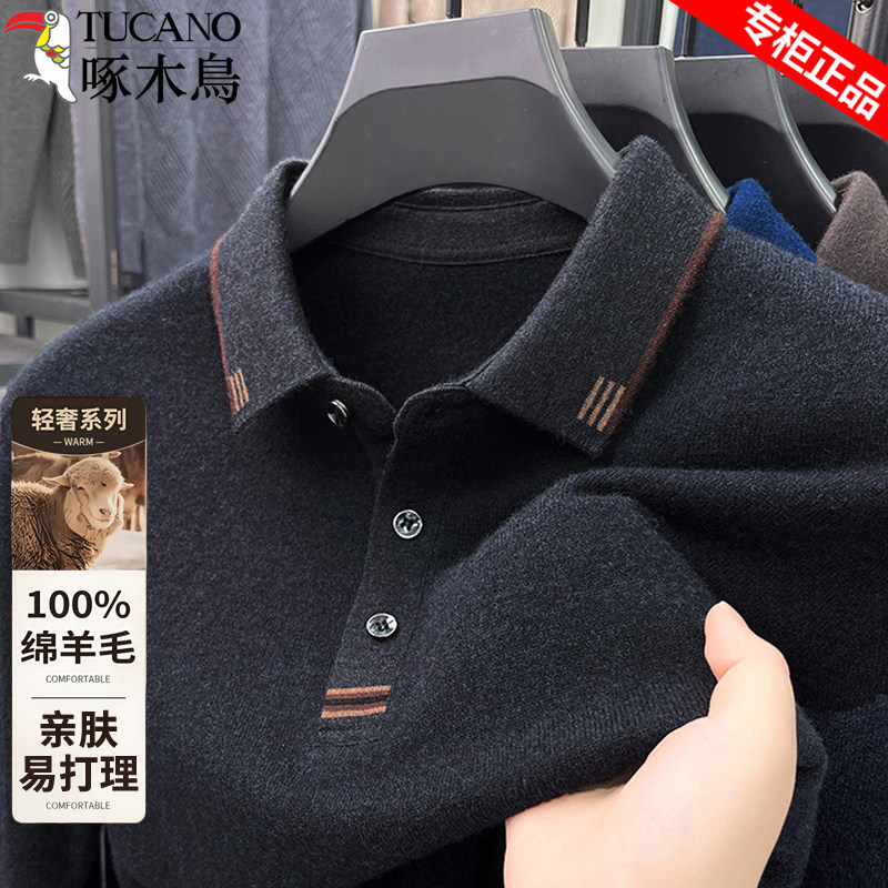 啄木鸟男士羊毛衫翻领高端休闲加厚毛衣中年爸爸装保暖针织polo衫,男装,针织衫/毛衣,淘宝优惠券,粉丝福利购,淘宝优惠卷