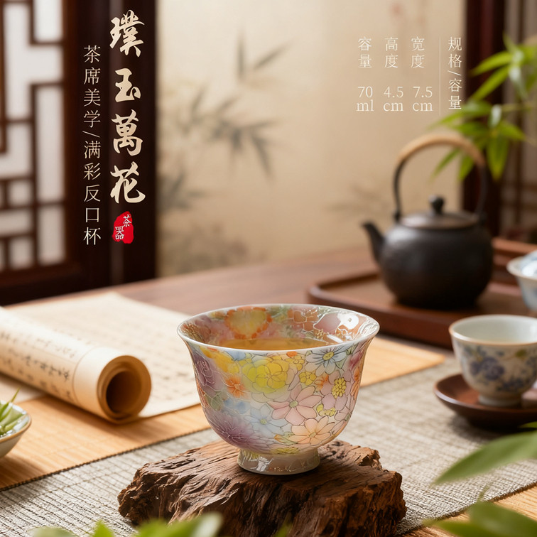 冰种万花璞玉主人杯个人单杯小清新品茶杯节日送礼伴手礼礼盒套装