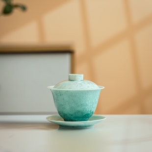 高端结晶釉窑变结晶釉三才盖碗防烫高温陶瓷茶具家用三才盖碗