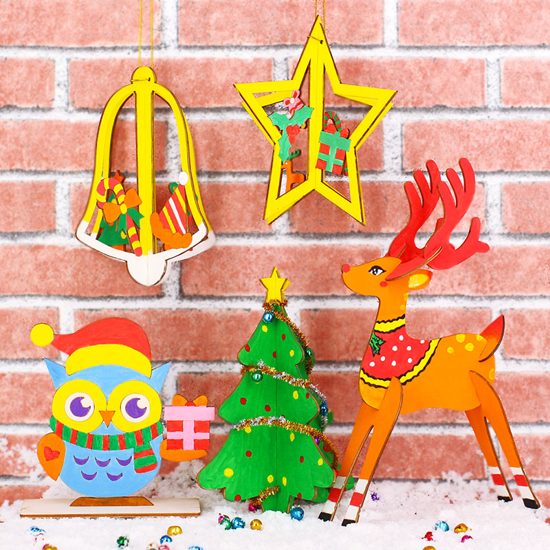 圣诞节木质绘画摆件 儿童画画涂色手工DIY材料包幼儿园区角装饰品