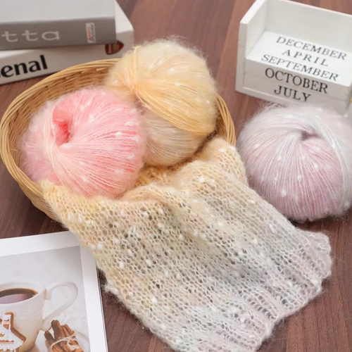 渐变雪花点真丝马海毛彩虹糖豆