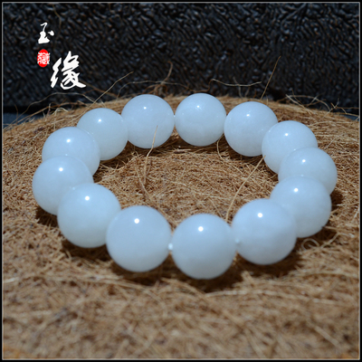 新疆和田玉圆珠手串羊脂白玉高脂白卡16圆珠玉之缘男女款新品礼品