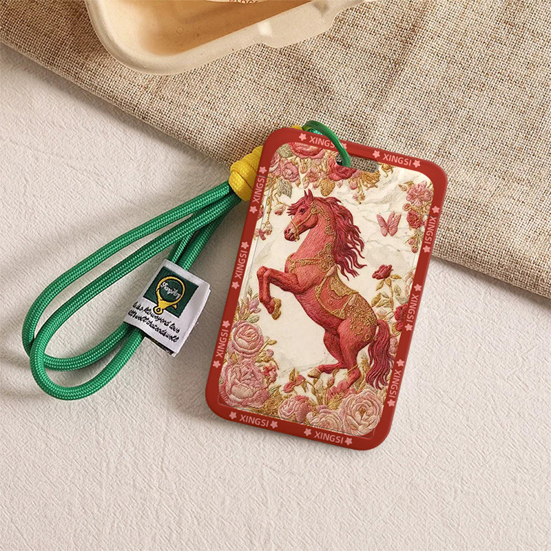 仿刺绣立马花丛红马饭卡公交地铁门禁卡通工牌证件保护套挂包防丢,文具电教/文化用品/商务用品,卡套/证件套,淘宝优惠券,粉丝福利购,淘宝优惠卷