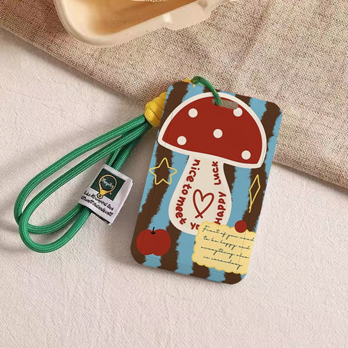 蓝棕色条纹幸运蘑菇卡套饭卡公交地铁门禁胸工作牌证件保护套挂绳