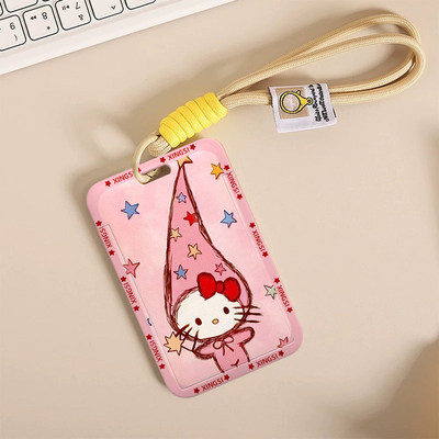 粉色星星长帽kt猫可爱卡套饭卡公交地铁门禁卡通工牌证件保护套挂