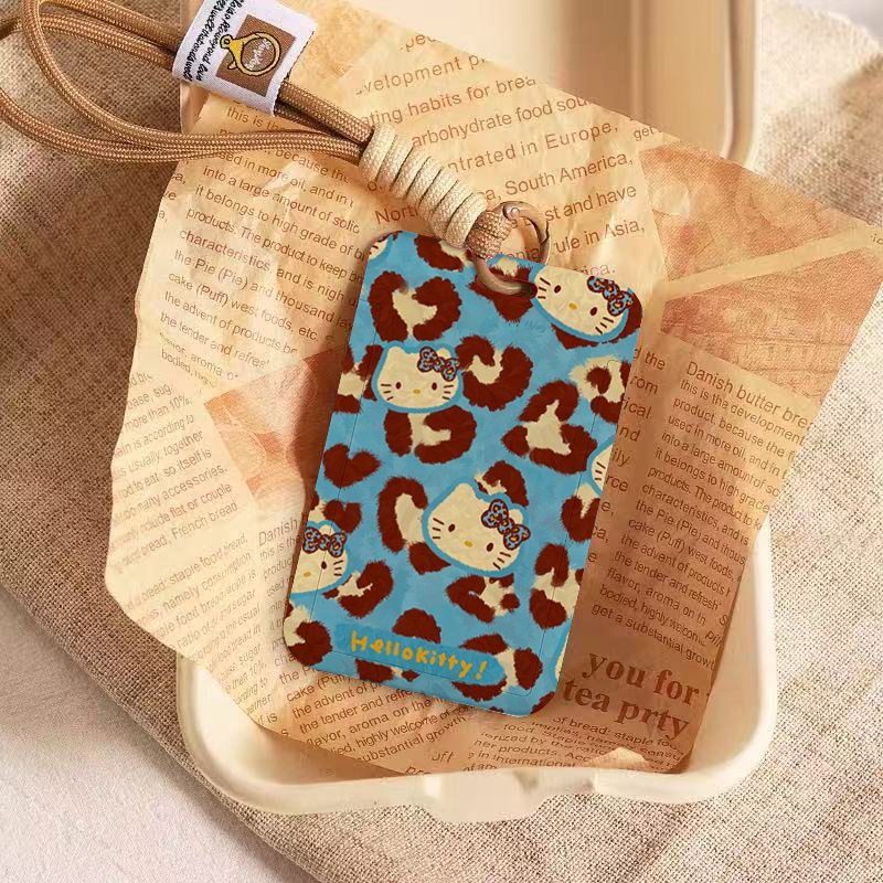 蓝棕色豹纹凯蒂猫卡套饭卡公交地铁门禁胸工作牌证件保护套挂绳