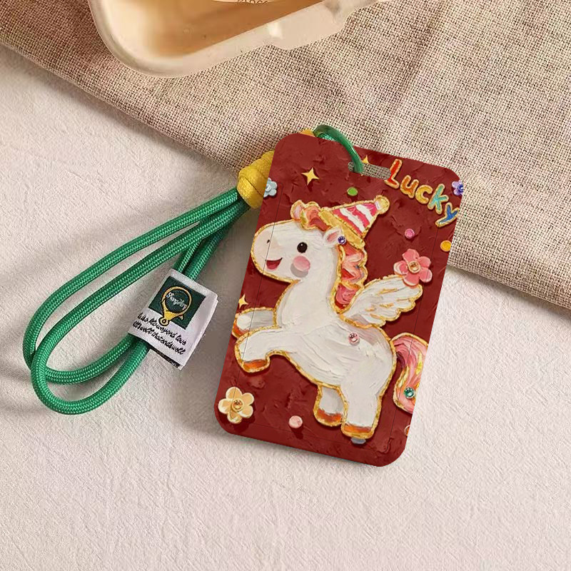 红色油画小飞马门卡套饭卡公交地铁门禁胸工作牌证件保护套挂绳