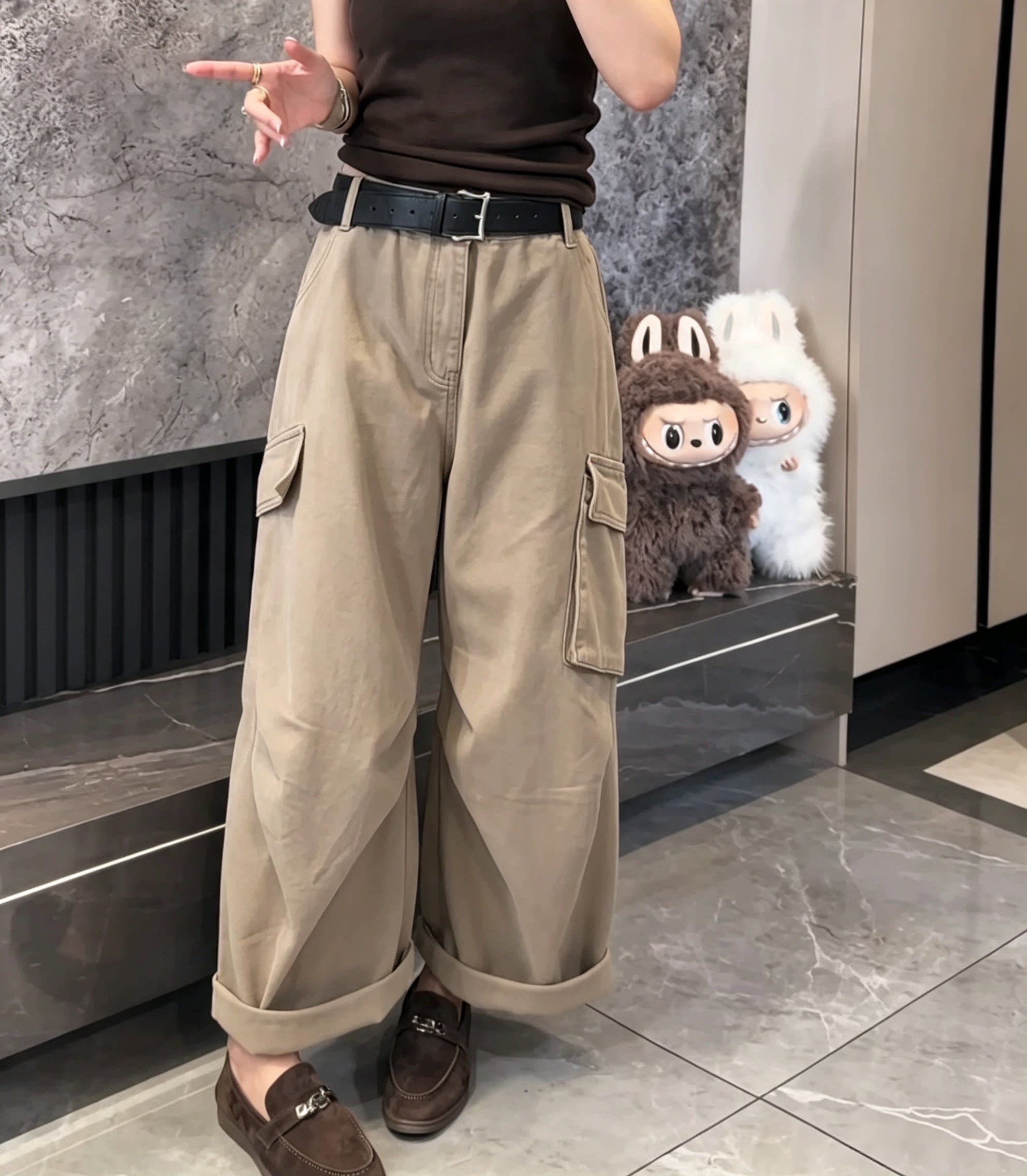 2026秋季新款洋气美式工装大口袋牛仔裤女百搭休闲九分裤潮