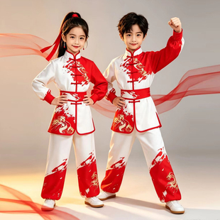 儿童武术服装男女通用长城龙纹表演服演出服中国风功夫武馆训练服