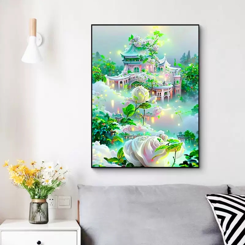 2024年新款钻石画梦幻城堡贴钻十字绣卧室简单现代儿童房5d钻石绣