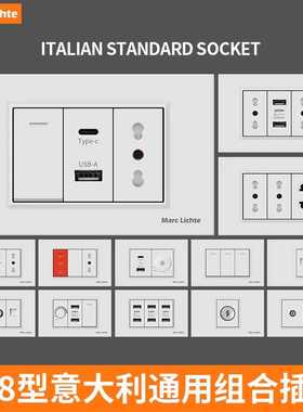 118型白色圆三孔意大利插座面板usb+type-c3孔插座暗装开关一开单
