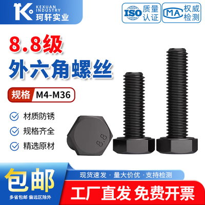 高强度全牙加长六角头六方螺栓